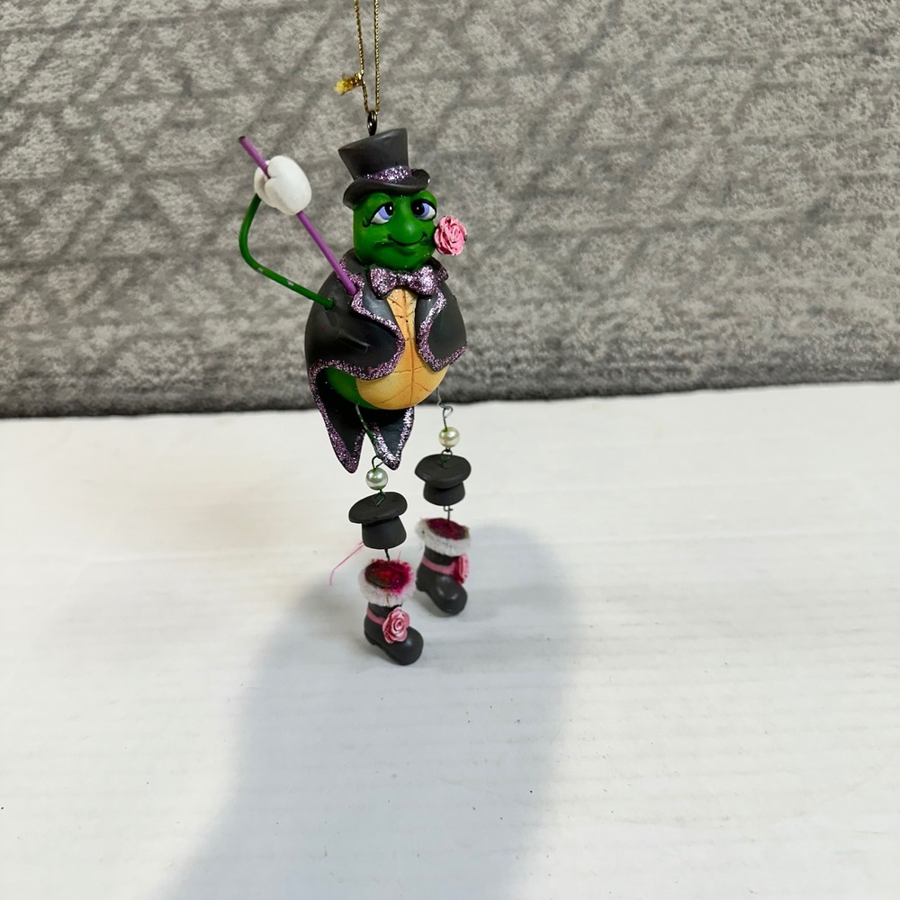 Whimsical Turtle Ornament Top Hat Tuxedo Rose Dapper Gentleman Hanging Decor